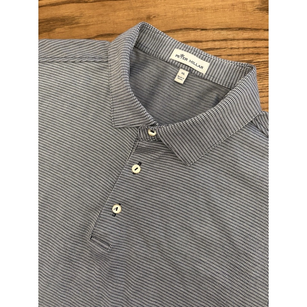 Peter Millar Men's XL Lakeway‎ Jacquard Knit Navy Short Sleeve Polo Shirt